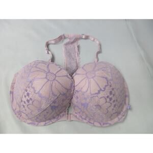 Victorias Secret Push Up Bra 34DD Purple Lace Floral Front Closure Lavender